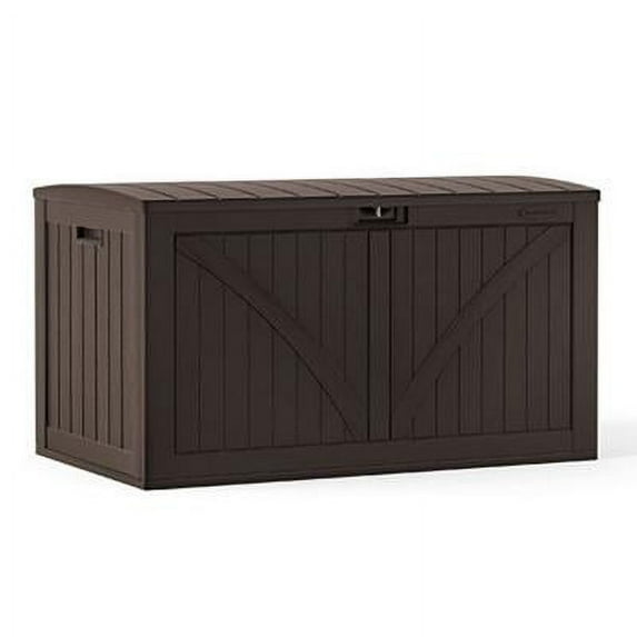 Suncast 134-Gallon Outdoor Resin Deck Storage Box with Seat, Java Brown