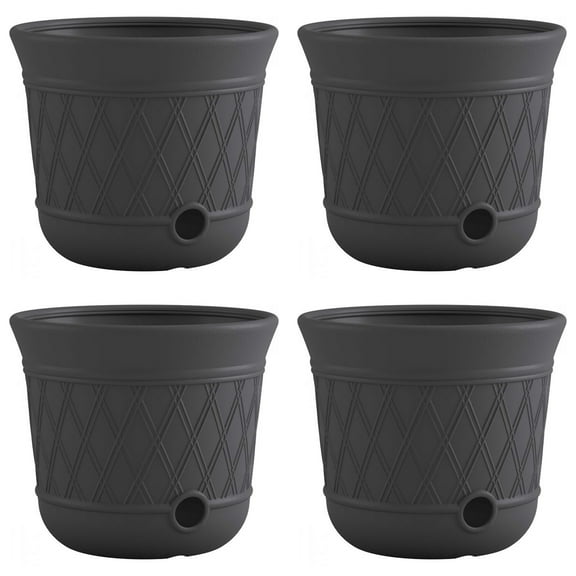 Suncast 14'' x 12'' Durable Plastic Decorative Hose Pot, Gray (4 Pack)