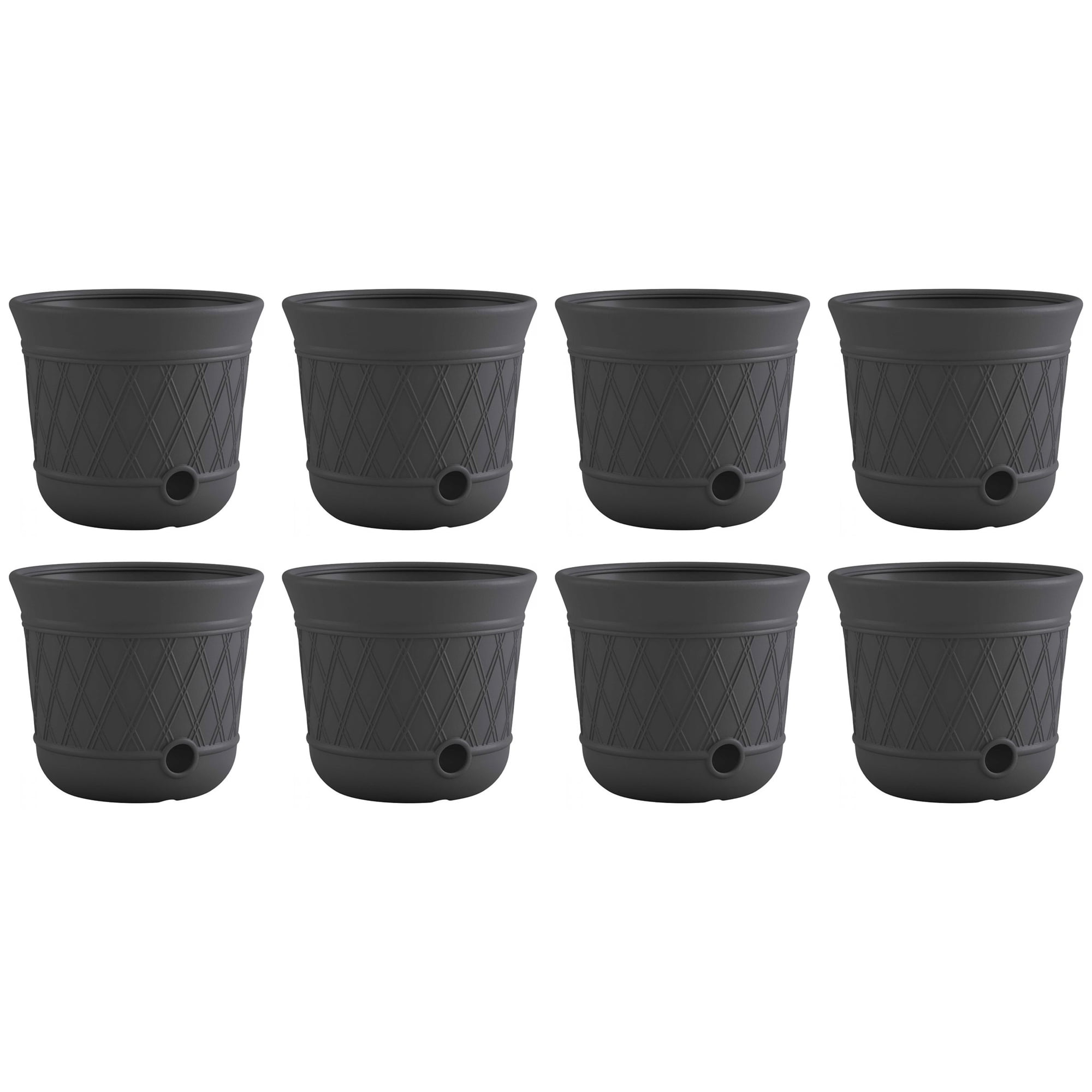 Gray 14" Round Plastic Outdoor Hose Storage Pots with Drainage Holes (8 Pack)