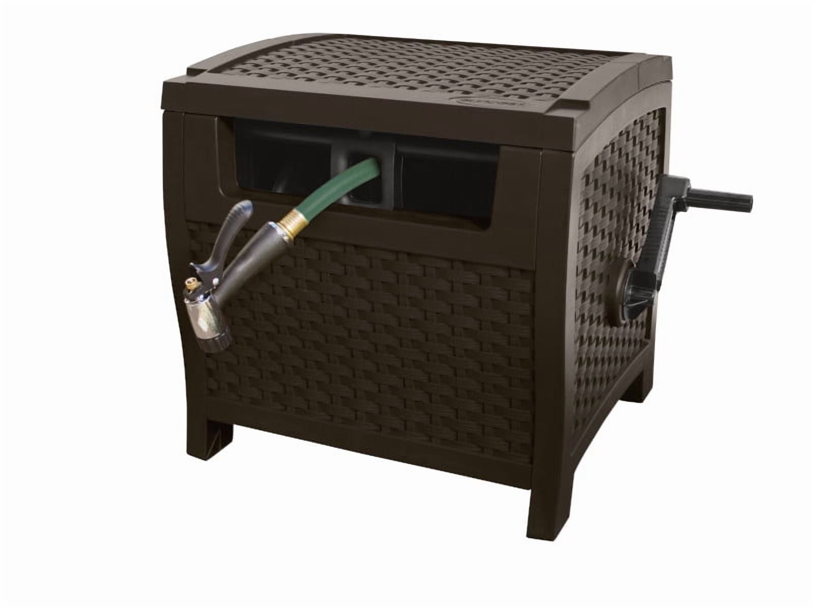 Suncast 175 Foot Slide Trak Outdoor Garden Resin Water Hose Reel, Hose Hideaway, Mocha Brown