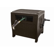 Suncast 175 Foot Slide Trak Outdoor Garden Resin Water Hose Reel, Hose Hideaway, Mocha Brown