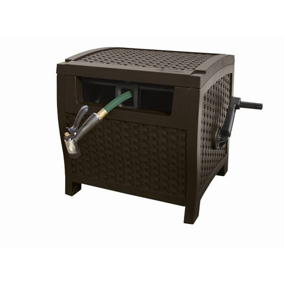 Suncast 175 Foot Slide Trak Outdoor Garden Resin Water Hose Reel, Hose Hideaway, Mocha Brown