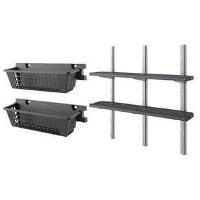 Suncast 2 Pack 25 x 7.25 Basket Accessory & Vertical Shed 2 Shelf Kit, Black