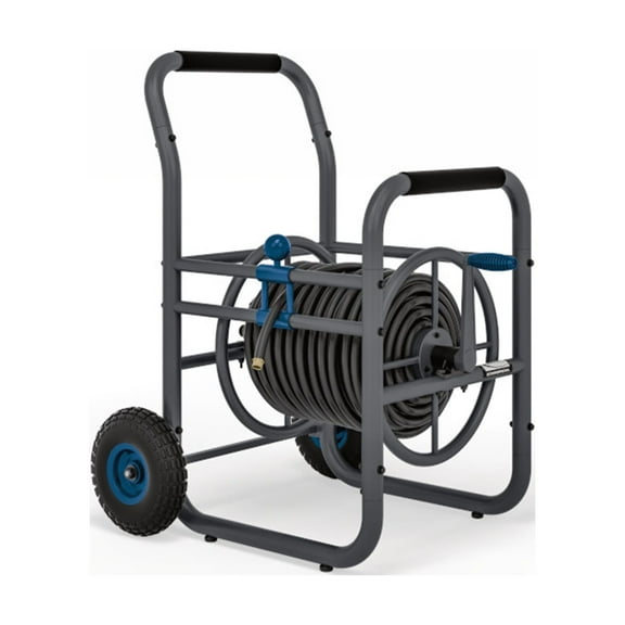Suncast Commercial Grade Steel Outdoor Garden Hose Reel Cart, Blue/Gray