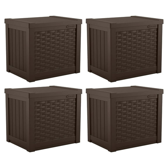 Suncast 22 Gal Outdoor Patio Small Deck Box w/ Storage Seat, Java (4 Pack)