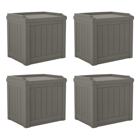 Suncast 22 Gal Outdoor Patio Small Deck Box w/ Storage Seat, Stone (4 Pack)