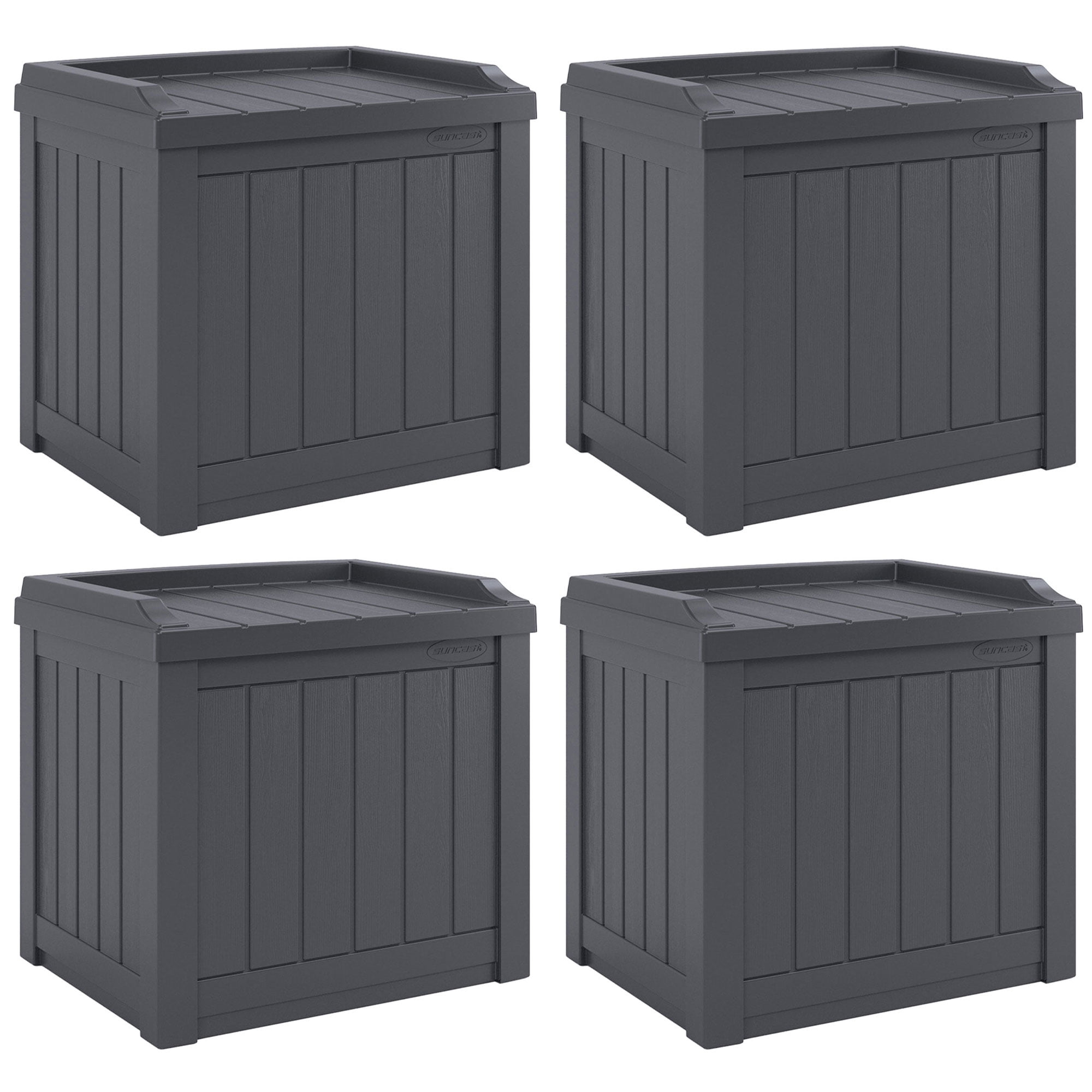 Suncast 22 Gal Outdoor Patio Small Deck Box with Storage Seat 4 Pack