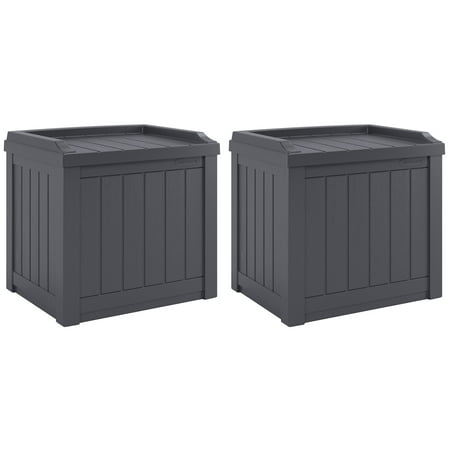 Suncast 22 Gal Outdoor Patio Small Deck Box with Storage Seat (2 Pack)
