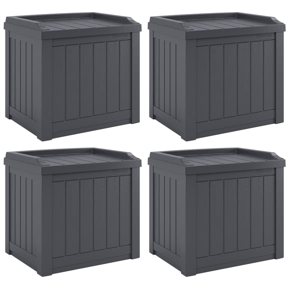 Suncast 22 Gal Outdoor Patio Small Deck Box with Storage Seat (4 Pack)