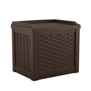 Suncast 22 Gallon Outdoor Resin Wicker Deck Storage Box with Seat, Java Brown