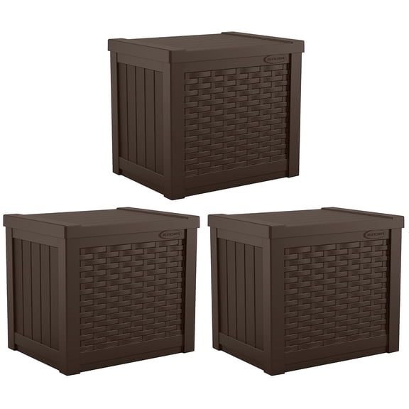 Suncast 22-Gallon Outdoor Small Deck Box with Storage Seat, Java (3 Pack)