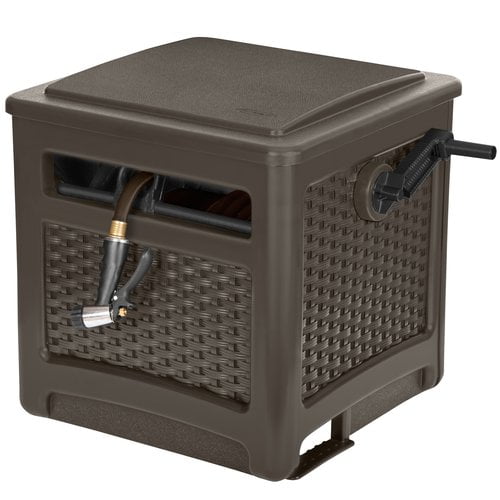 Java Brown Wicker Design Plastic Hideaway Hose Reel