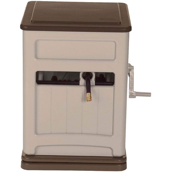 Suncast 225 ft. Swivel Hideaway Hose Reel Storage Bin with Hose Guide, Mocha/Taupe