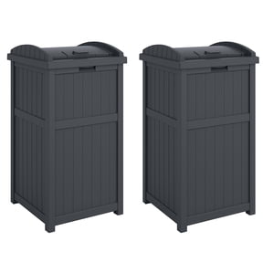 Suncast 30-Gallon Hideaway Outdoor Trash Waste Bin, Cyberspace (2 Pack)