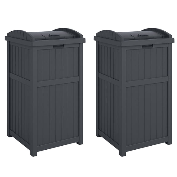 Suncast 30-Gallon Hideaway Outdoor Trash Waste Bin, Cyberspace (2 Pack)