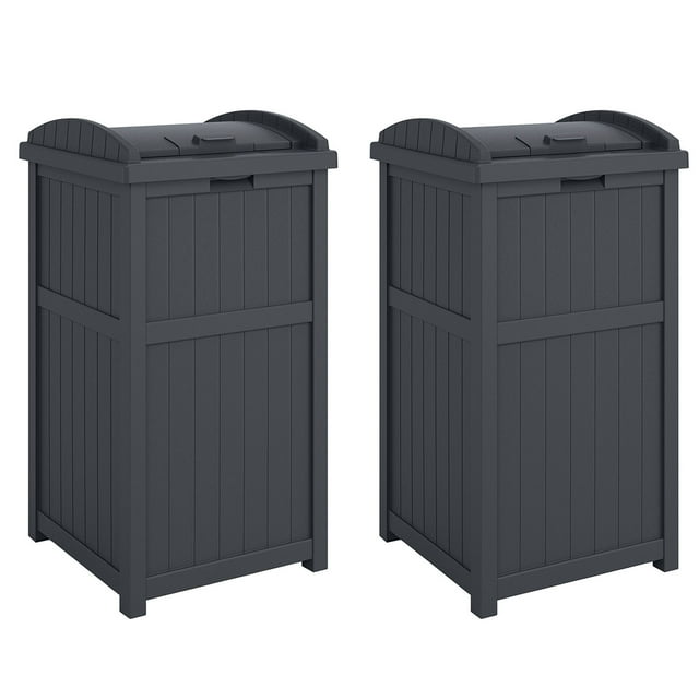 Suncast 30Gallon Hideaway Outdoor Trash Waste Bin, Cyberspace (2 Pack