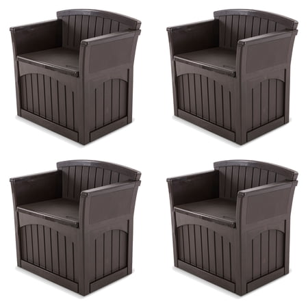 Suncast 31-Gallon Indoor & Outdoor Storage Patio Bench Chair, Java (4 Pack)