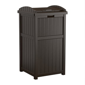 Suncast Resin Hideaway Outdoor Trash Can with Latching Lid, Java