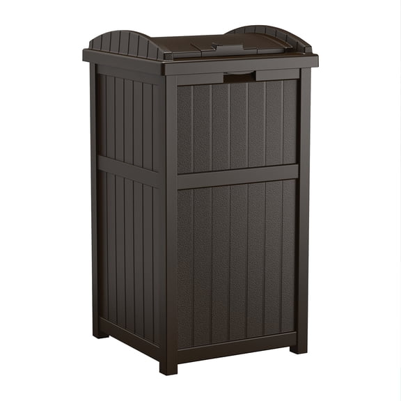 Suncast Resin Hideaway Outdoor Trash Can with Latching Lid, Java