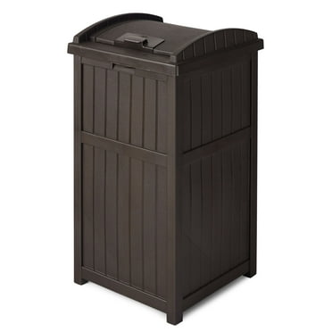 Suncast Resin Hideaway Outdoor Trash Can with Latching Lid, Java