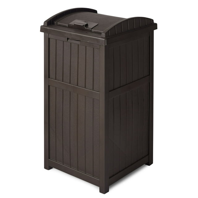 Suncast Resin Hideaway Outdoor Trash Can with Latching Lid, Java
