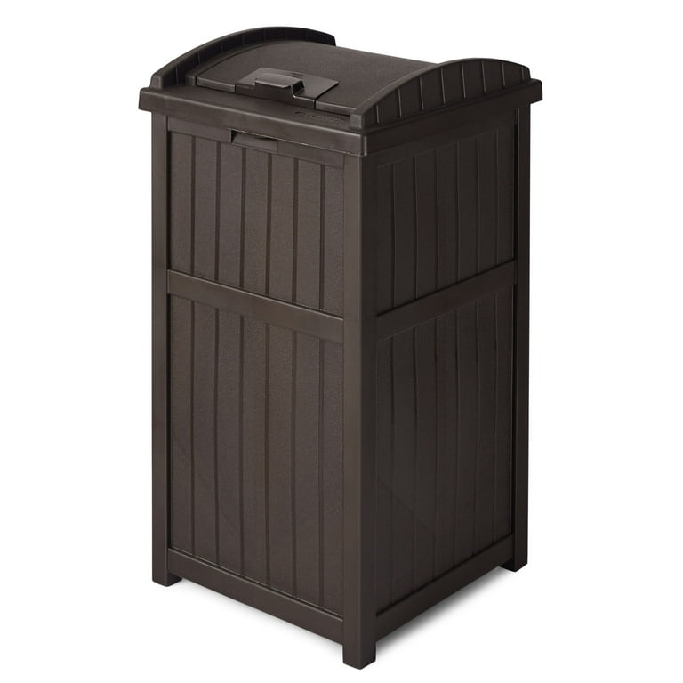 Suncast Trash Hideaway Outdoor Patio 33 Gallon Trash Can Bin, 1