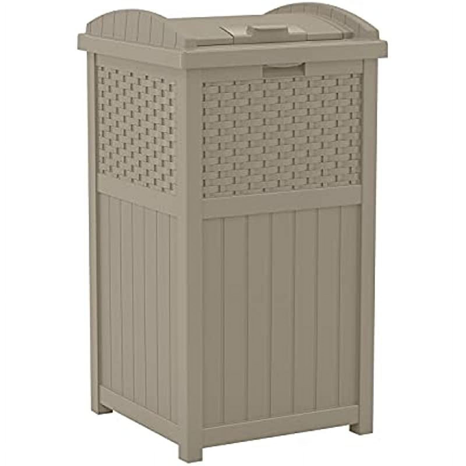 Suncast 33 Gallon Hideaway Trash Can for Patio Resin Outdoor Trash