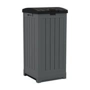 Suncast Trash Hideaway 39 Gallon Outdoor Trash Can Patio or Deck Waste Bin with Latching Lid, Liquid Tray, Handles, and Trash Bag Holder, Peppercorn