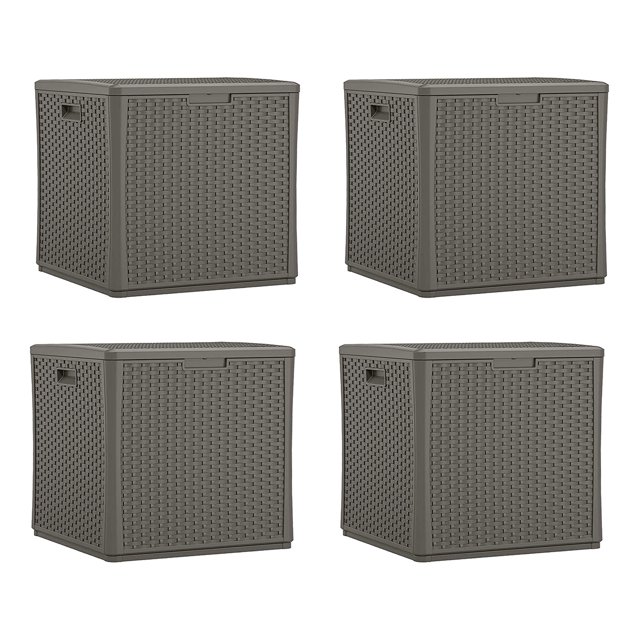 Suncast 60 Gallon Resin Outdoor Patio Storage Cube Deck Box, Stoney (4 Pack)