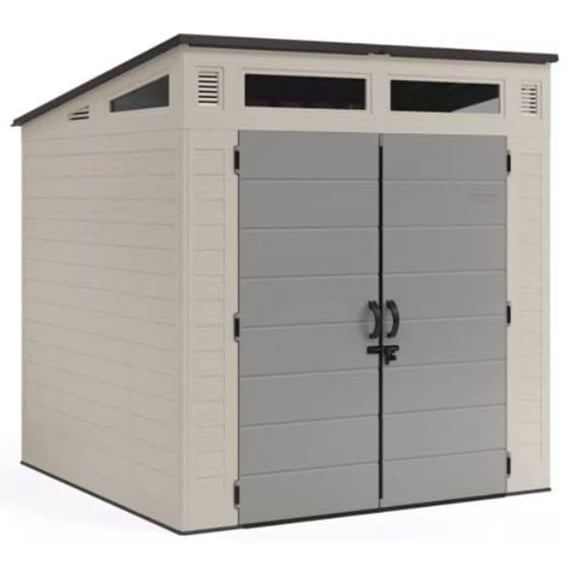 Suncast Modernist Storage Shed, 7 ft x 7 ft, all-weather outdoor backyard unit, Off-White