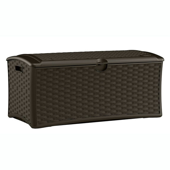 Suncast 72 Gallon Capacity Resin Wicker Outdoor Patio Storage Deck Box, Brown