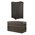 thumbnail image 1 of Suncast 73 Gallon Deck Box w/ Seat & Trash Hideaway Outdoor Garbage Bin, Java, 1 of 5
