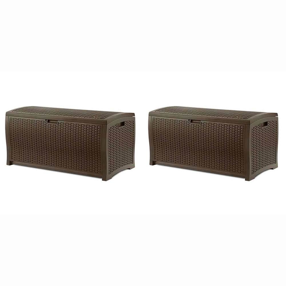 Mocha Wicker Resin Lockable Deck Box Set, 73 Gallon Capacity