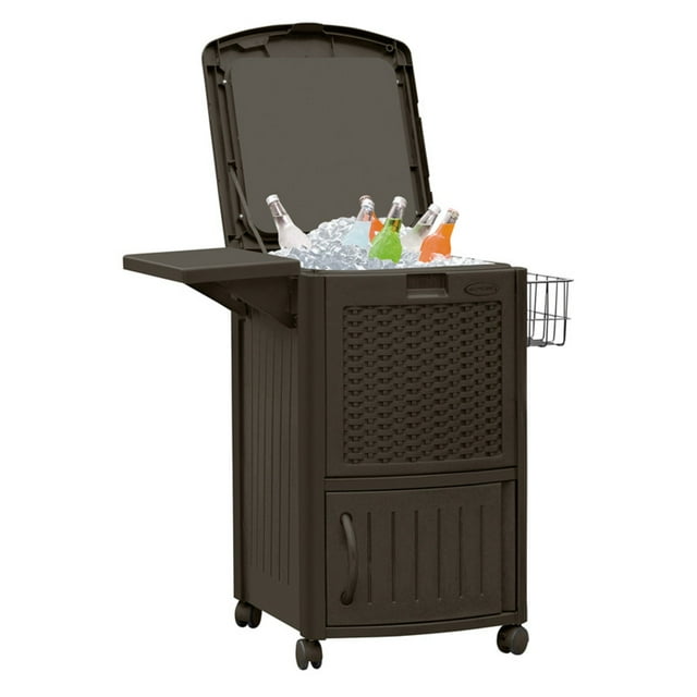Suncast 77 qt. Resin Wicker Outdoor Cooler Station® Patio Cooler, Java Brown