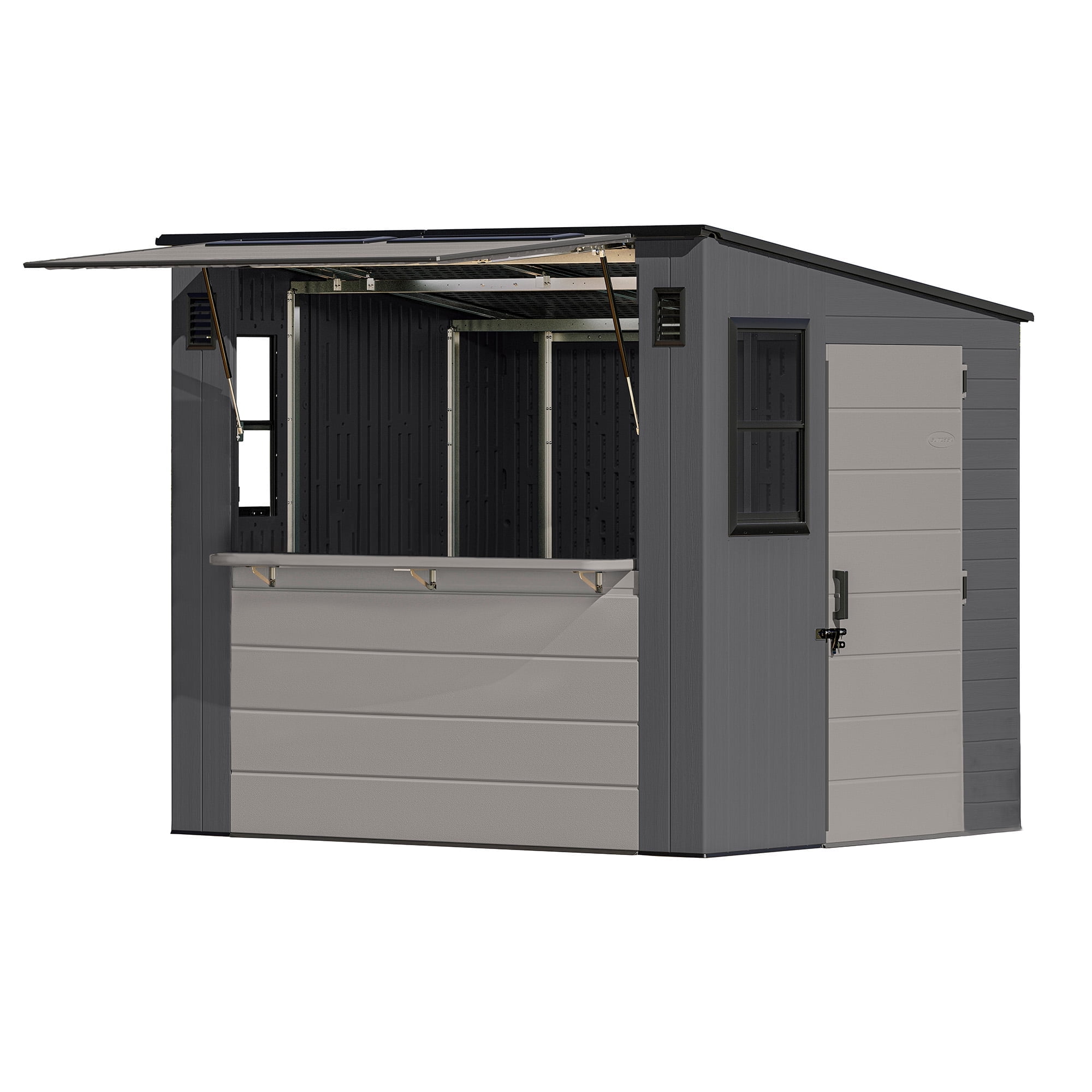 Suncast 8' x 7' Cabana Entertainment Storage Shed, All-Weather Outdoor Shelter, Gray