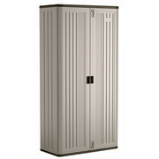 Suncast Mega Tall Resin Outdoor Storage Cabinet with 3 Shelves, Platinum Metallic