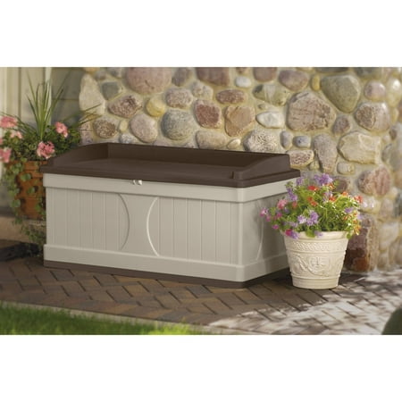 Suncast 99 Gallon Light Taupe and Mocha Resin Storage Seat Deck Box DB9500CT