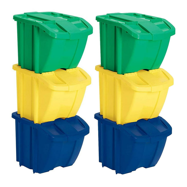 Suncast BH18GRN2 Stackable Recycling Bin Containers with Lids, Green (2  Pack) 