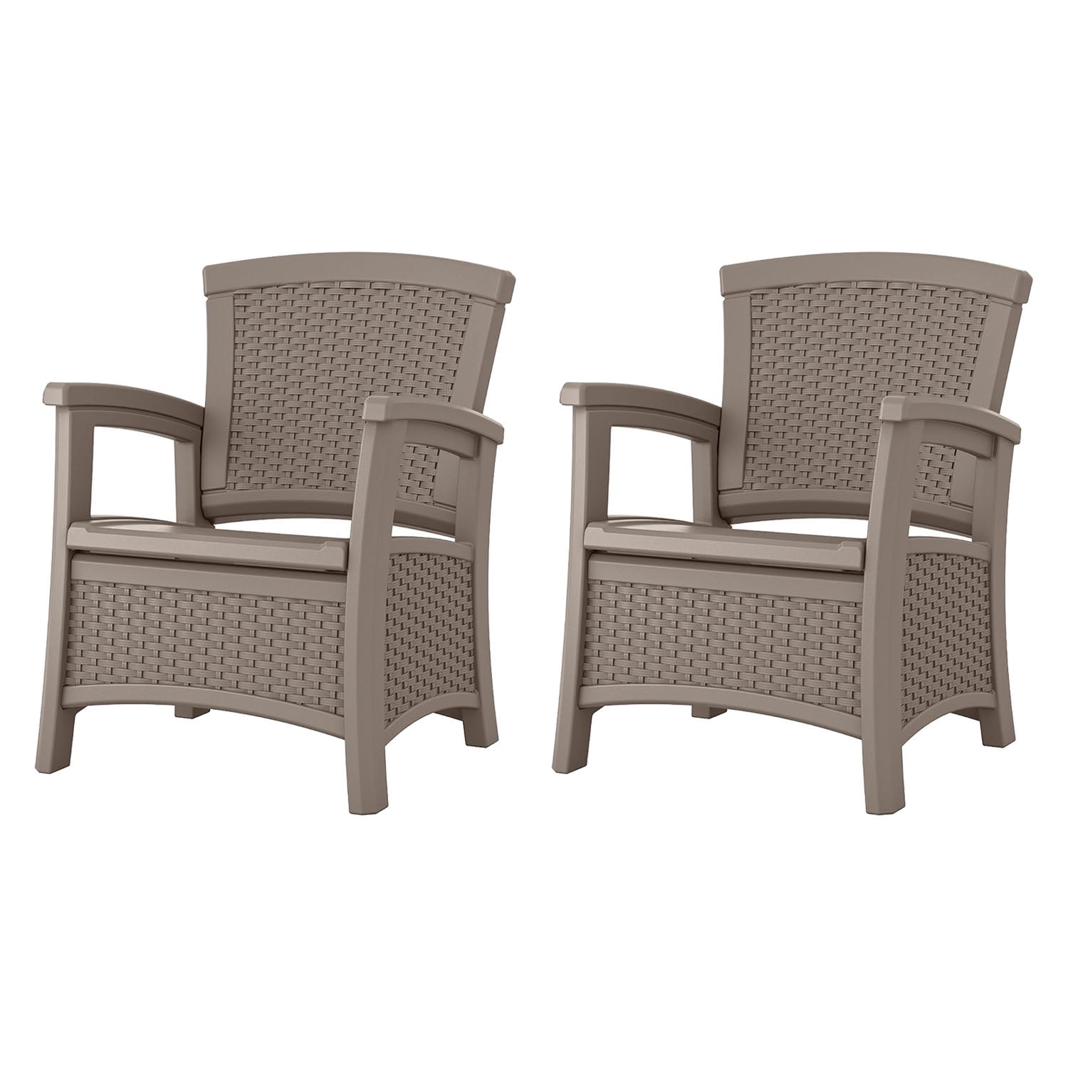 Suncast BMCC1800DT Elements Wicker Design Club Chair w Storage Taupe 2 Pack