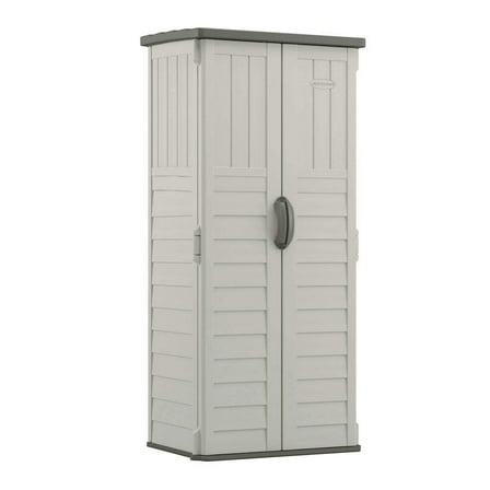 Suncast 22 cu. ft. Weather-Resistant Resin Vertical Outdoor Storage Shed, Light Taupe