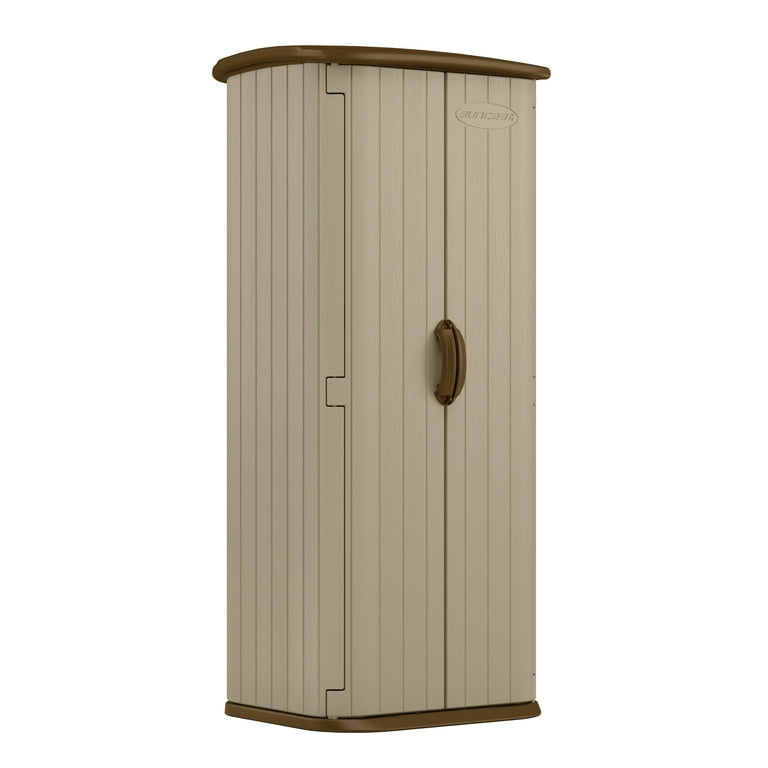 Suncast BMS1500 20 Cubic Foot Outdoor Vertical Tool Utility Storage Shed Tan