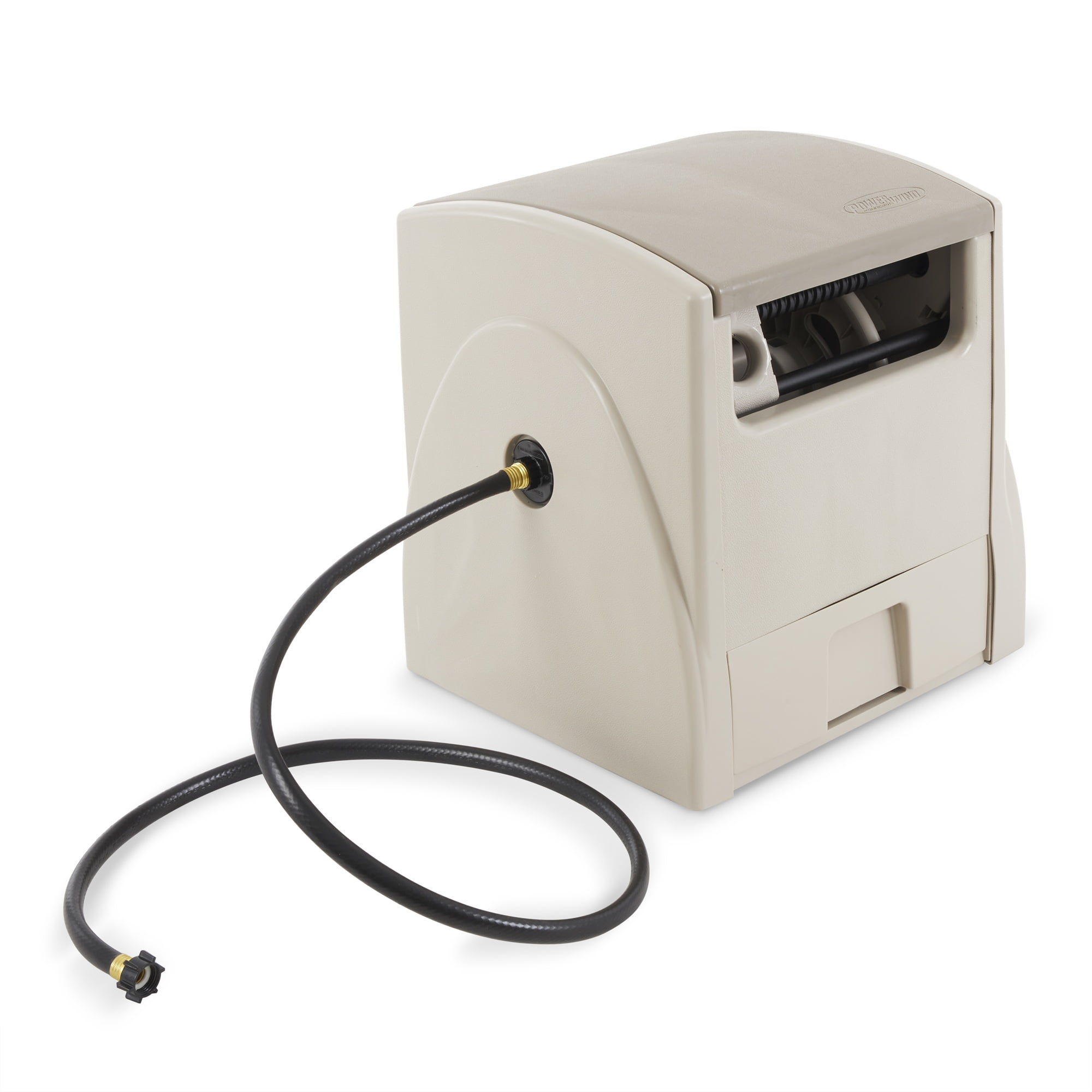 Taupe Resin Automatic Rewind Garden Hose Reel