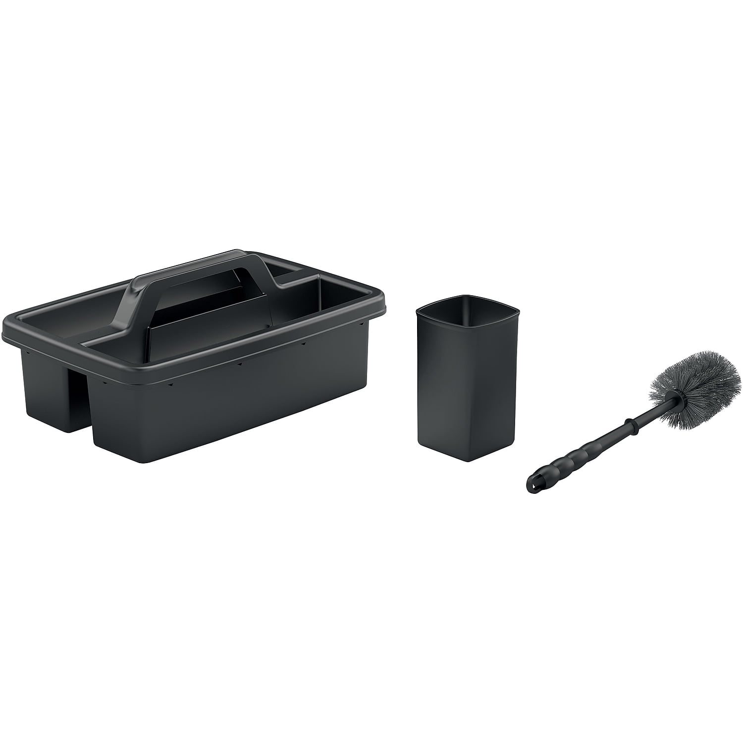 Suncast Commercial 3-Piece Toilet Brush Carry Caddy Kit, 7"H x 11-3/8"W x 16-5/8"D, Black