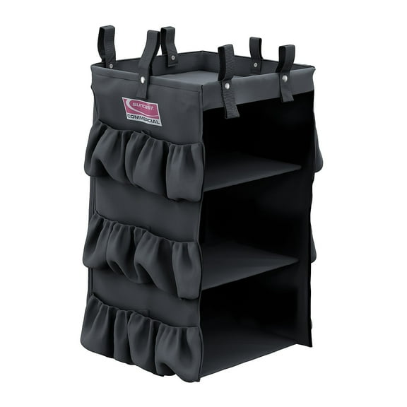 Suncast Commercial 3-Sided Housekeeping Bag With Shelves, 29-13/16"H x 15-13/16"W x 12-1/2"D, Black