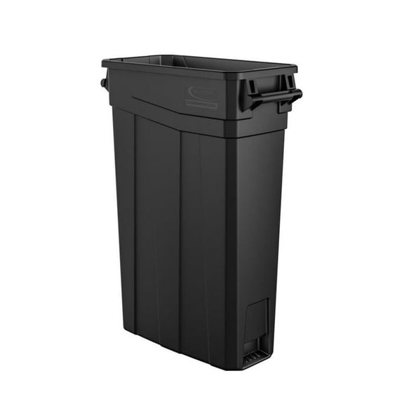 Suncast Commercial Narrow Rectangular Resin Trash Can, With Handles, 23 Gallons, 30"H x 11"W x 22"D, Black
