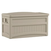 Suncast 73-Gallon Resin Outdoor Storage Deck Box with Seat for Patio, Taupe, 46 x 25.5 x 23.75 in.