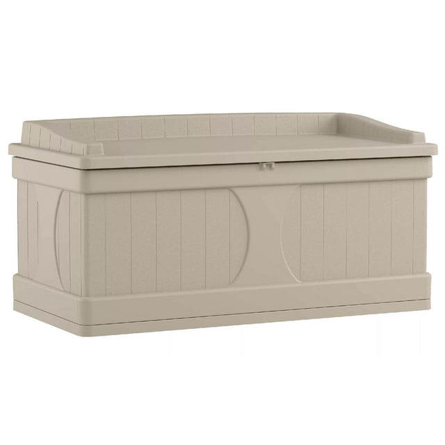 Suncast DB9500 99 Gallon Resin Outdoor Patio Storage Deck Box with Seat, Taupe