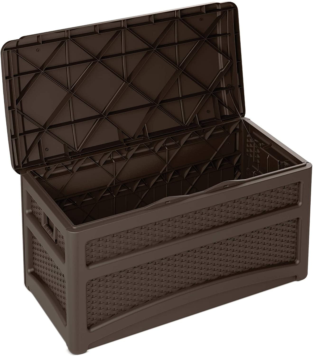 Suncast Resin 99 Gallon Large Outdoor Patio Storage Deck Box Mocha Brown DBW9200 52 in D x 27.5 in H x 27.6 in W Walmart
