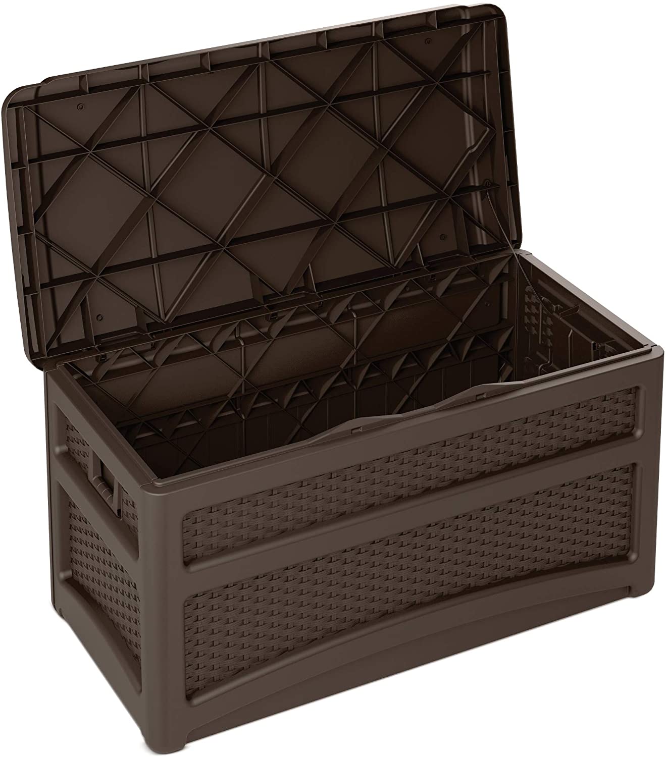 Suncast DBW7500 73 Gallon Outdoor Patio Storage Chest with Handles & Seat, Resin, Java, 39 lb, (L x W x H) 23.75 x 22.5 x 46 inches - image 1 of 7