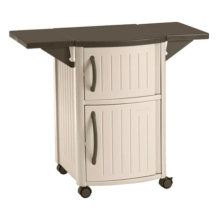 Suncast DCP2000 Portable Outdoor Prep Serving Station Table and Cabinet
